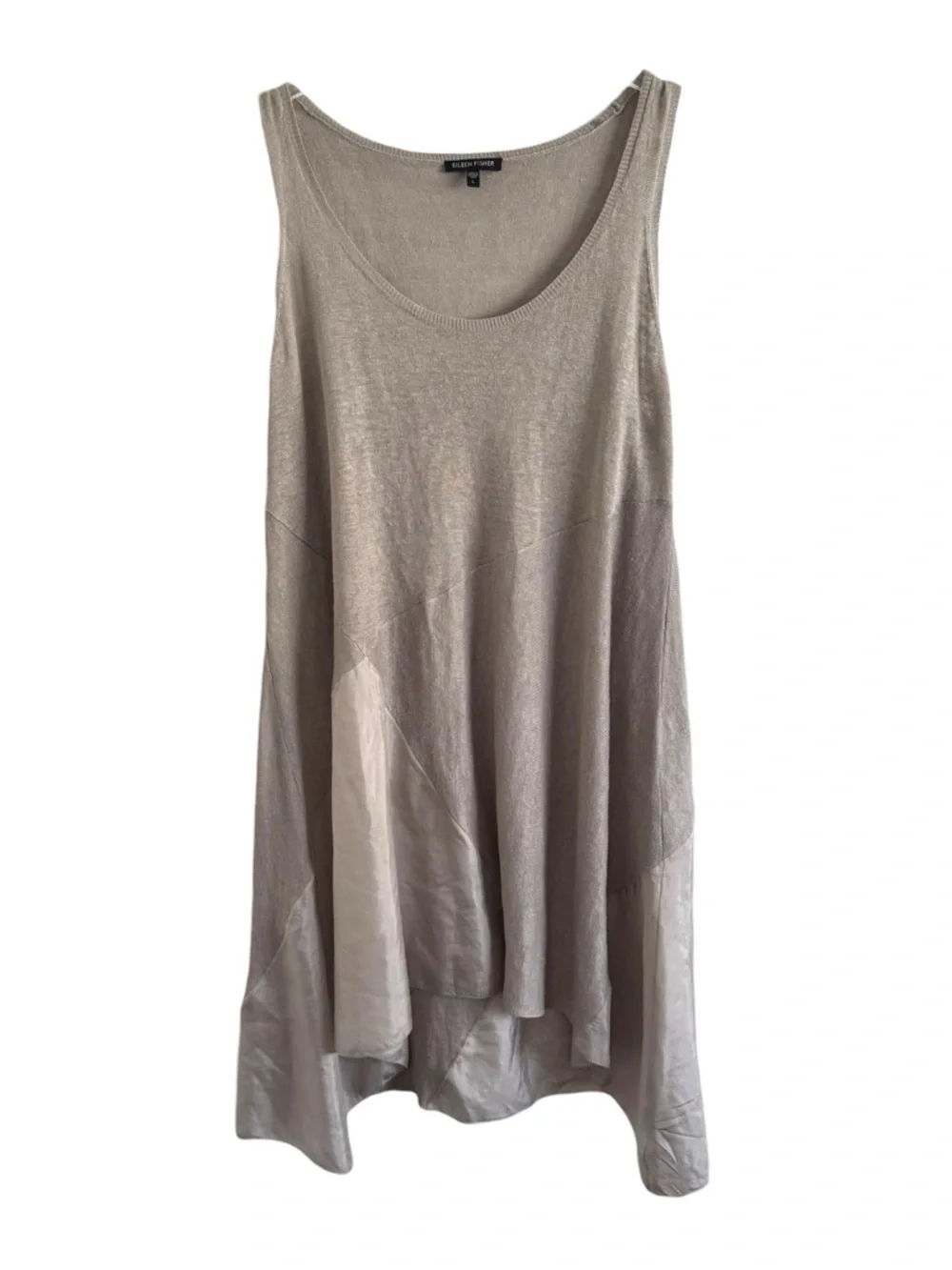 EILEEN FISHER SLEEVELESS FLOWY LINEN SILK LAGENLOOK SHIFT DRESS SZ L - Picture 5 of 7